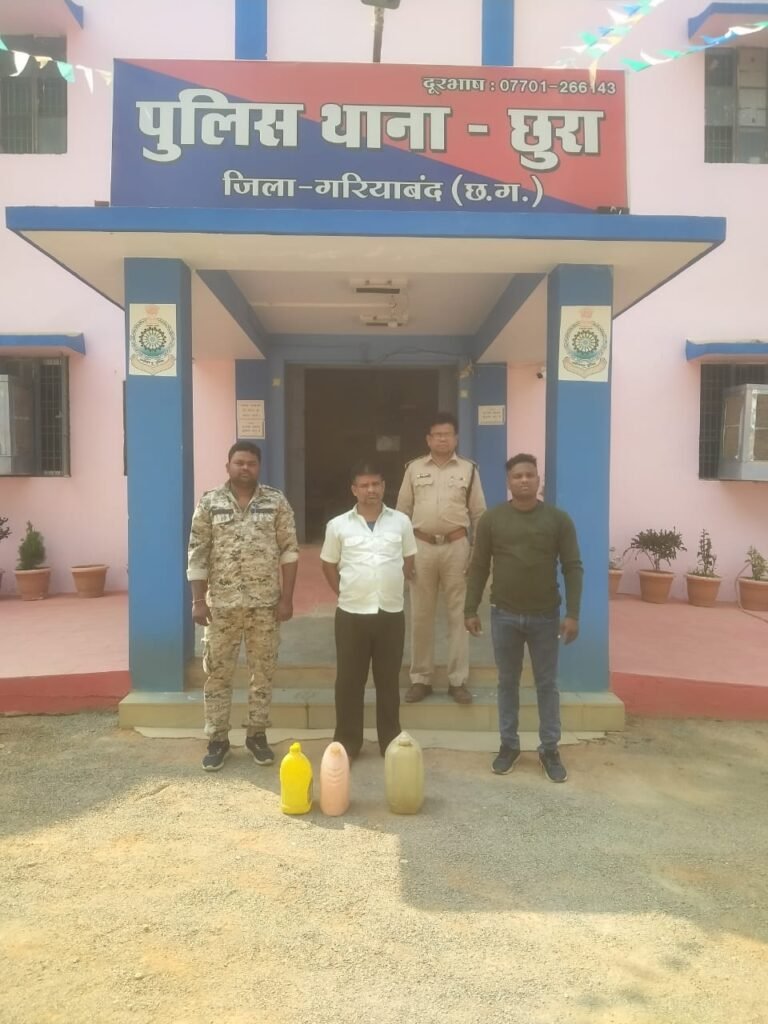 होली पर्व को लेकर पुलिस अलर्ट:छुरा पुलिस ने की कार्यवाही, आरोपी के कब्जे से 20 लीटर कच्ची महुआ शराब जप्त कर भेजा जेल