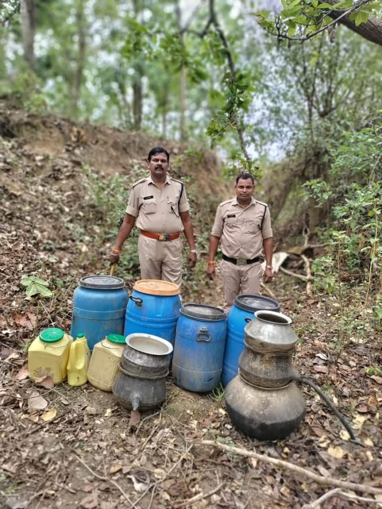 आबकारी विभाग की बड़ी कार्यवाही, 265 महुआ शराब एवं 1960 किलो महुआ लाहन जप्त