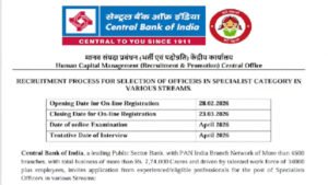 Central Bank of India Recruitment for Specialist Officer Posts