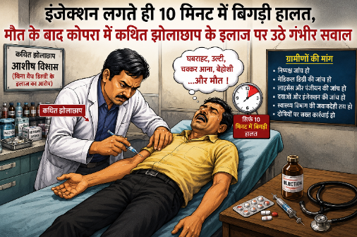 इंजेक्शन लगते ही 10 मिनट में बिगड़ी हालत, मौत के बाद कोपरा में कथित झोलाछाप के इलाज पर उठे गंभीर सवाल कोपरा झोलाछाप डॉक्टर