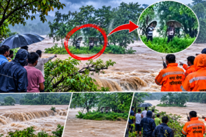 नदी नाले के उफान में दो युवक फंसा